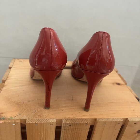 L.K. Bennett Size 8 Red Stila Patent Leather Round Toe Stiletto Pump Court Heels - Picture 4 of 12